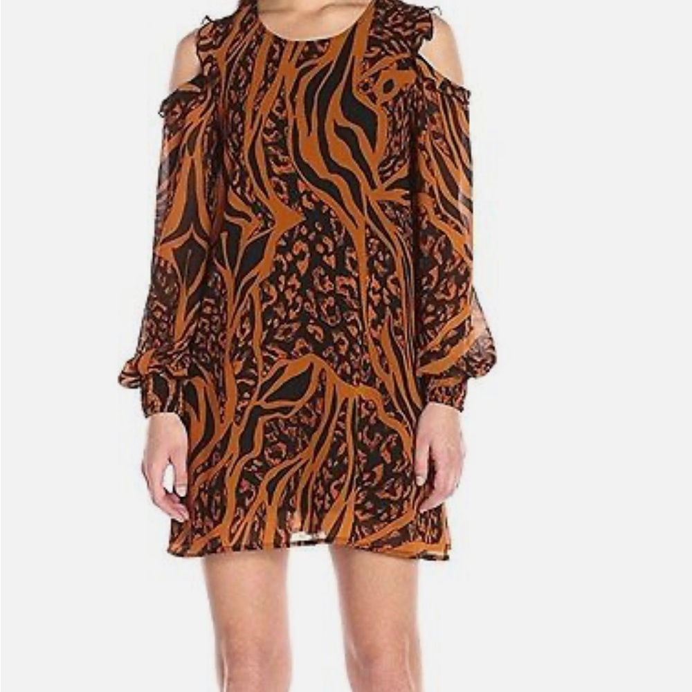 Minkpink Excessive Tunic Long Sleeves Cold Shoulder Printed Dress Sz M